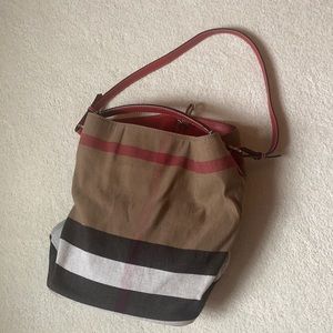Burberry canvas mega check bucket tote bag red